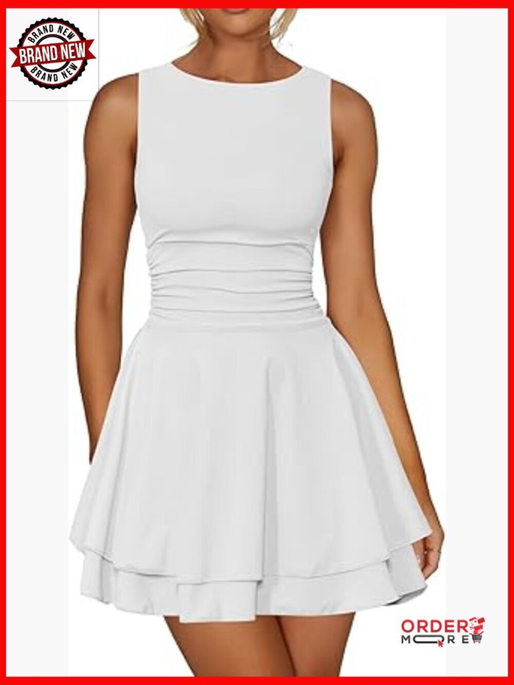 Ruffle Hem Boat Neck Mini Dress Sleeveless Ruched Corset Party